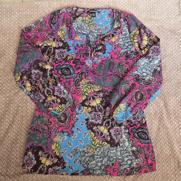Lucky Brand Womens Floral Boho Tunic Top Size M Paisley Floral Pink - Picture 4 of 11